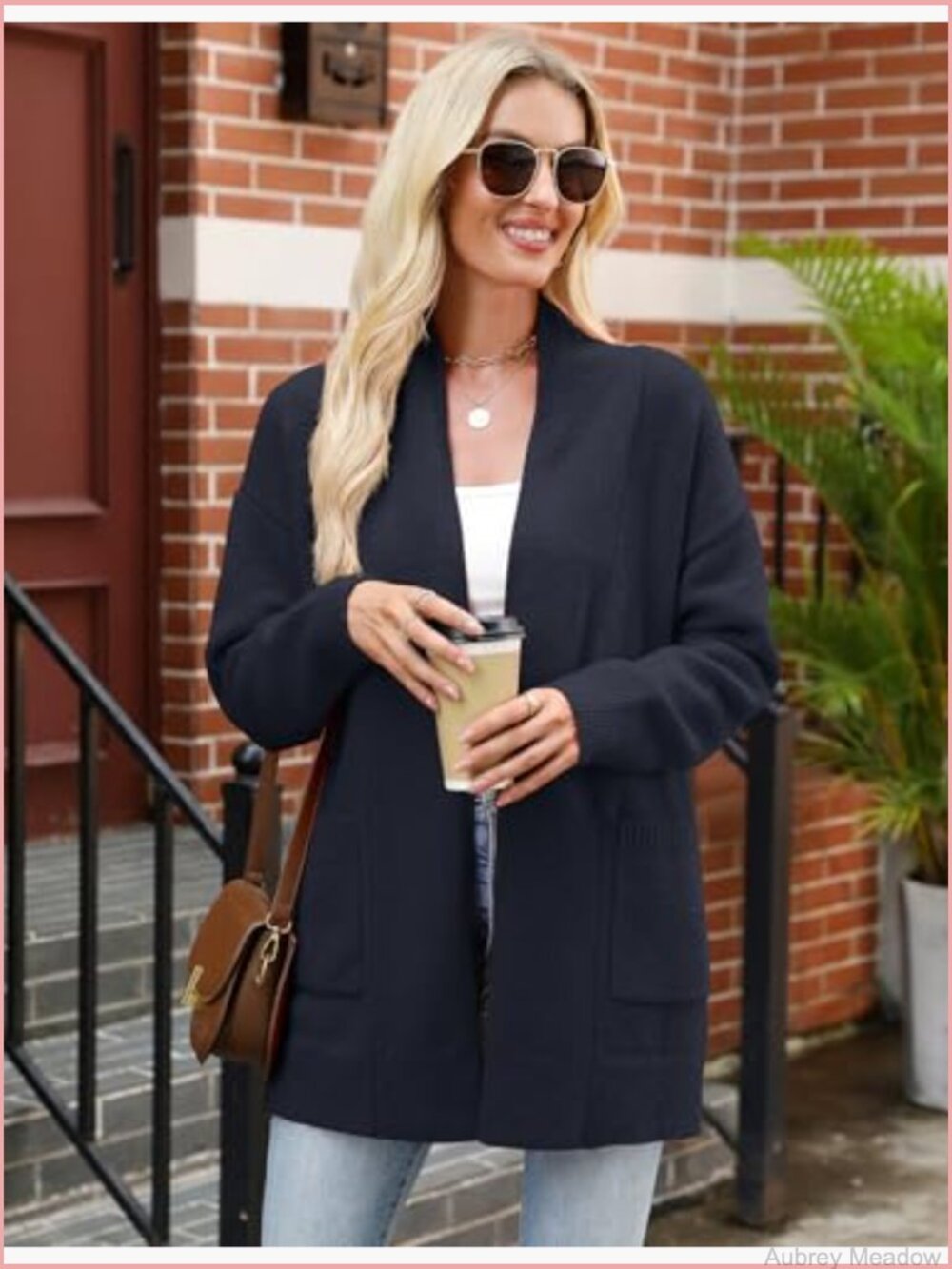 Long Sleeve Open Front Knit Cardigan Sweater with Pockets Casual - Picture 4 of 7